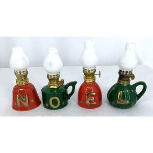 Ucagco NOEL Oil Lamps Christmas Decor 4.50" Tall Lot Of 4 Original Tags FLAW